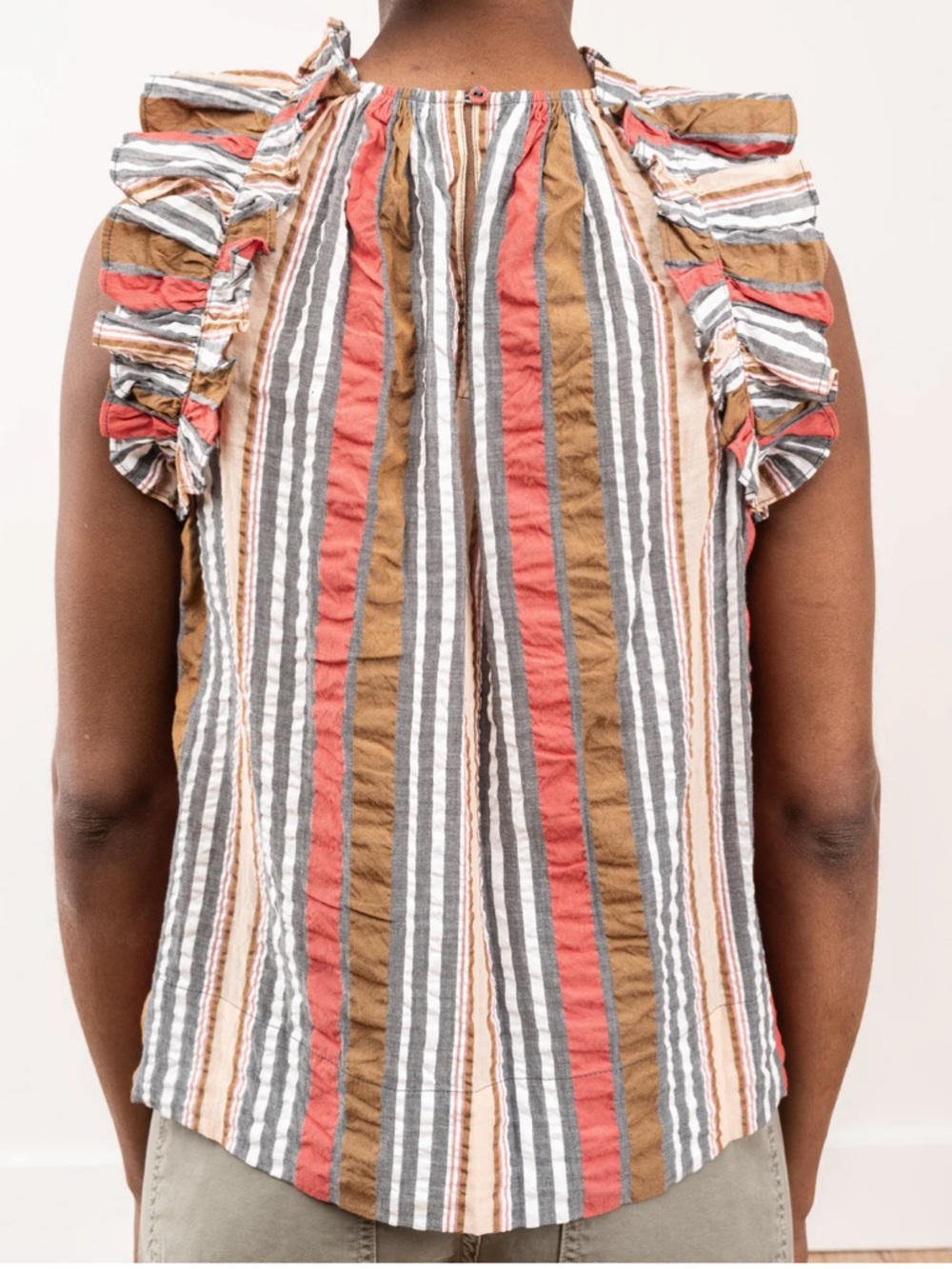 Ulla Johnson Top Adana Tank Ruffle in Poppy Stripe - Picture 2 of 6